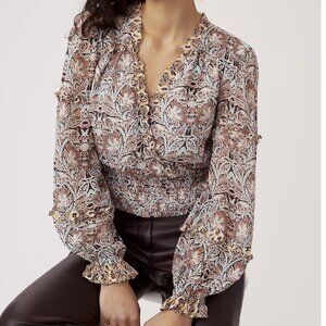 Anthropologie Printed Ruffle Blouse